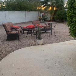 Outdoor Wicker Furniture   1 Loveseat, 2 High back Chairs All With Cushions  2 Tables To Match