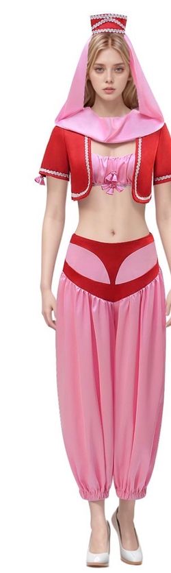 I Dream of Jeannie Costume for Women Red Genie Jeannie Costume Set with Magic Bottle Halloween Outfit(Red2,Small)