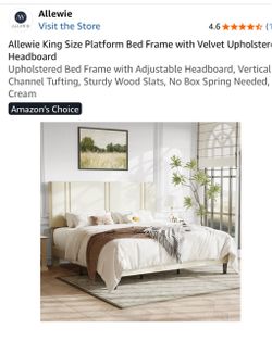 King Size Platform Bed Frame with Velvet Upholstered Headboard (Allewie)