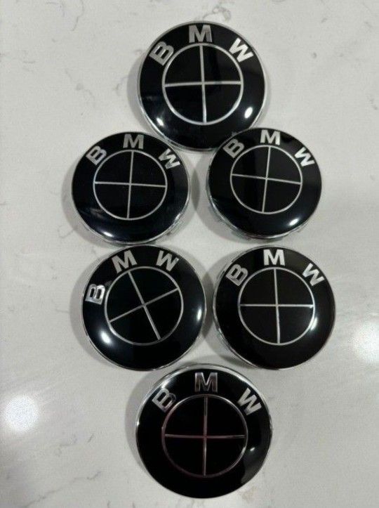 Bmw Wheel Trunk And Hood Emblem Center Caps Full Black 68mm