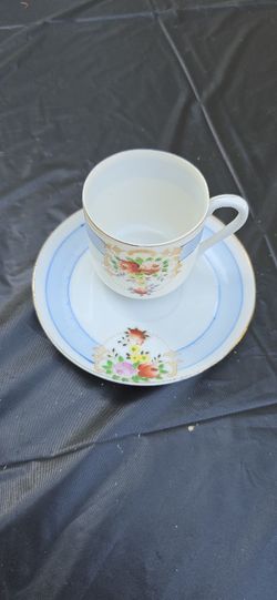 Antique Hand Painted Espresso Cup & Saucer