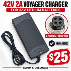 42V 2A Voyager Scooter Charger – 4-Pin Female Connector