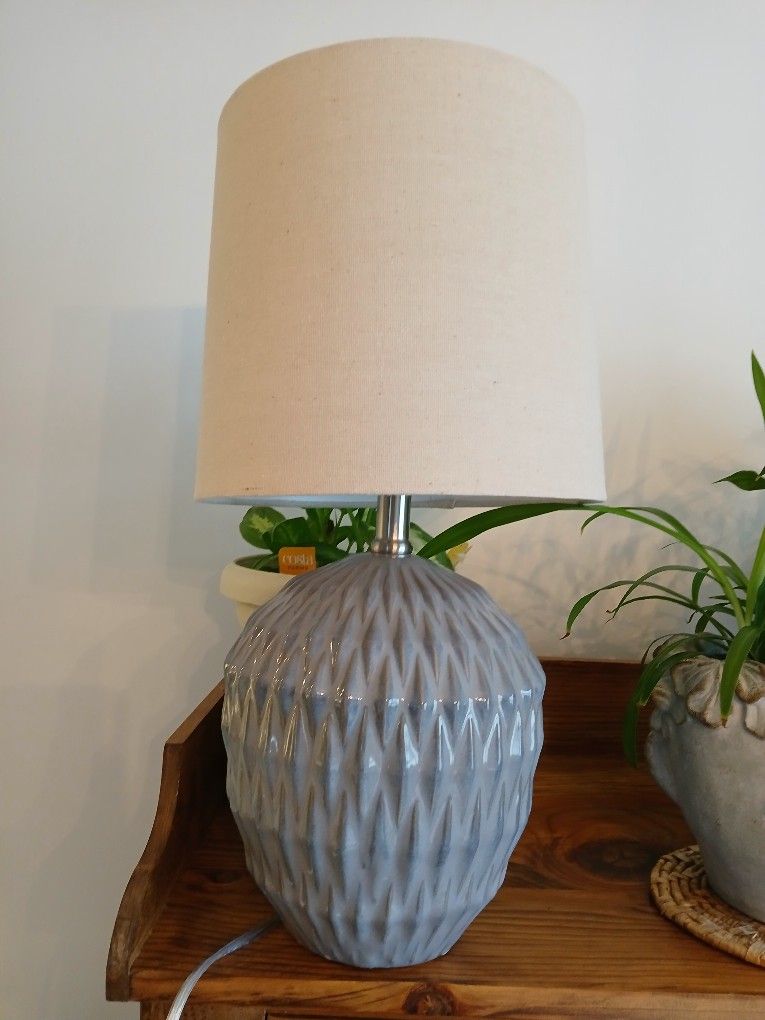 New Gray Base With Linen Shade Lamp