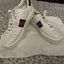 Gucci White Crystal New Ace Platform Sneakers