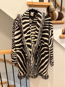 EUC $2580 ALANUI Zebra Print Cardigan S Made in Italy Wool Black Cream Brown