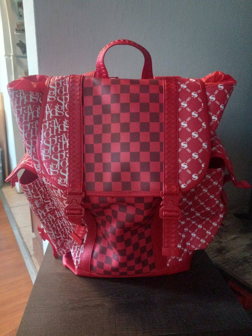 Sprayground Red/White Checkard, Moneysign, Sprayground Logo Bookbag Backpack Large New With Tags