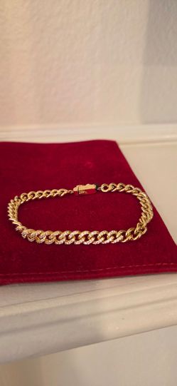 Brand New Gold Plated Cuban Link Bracelet with Micro-Pave Accent Stones With Safety Lock