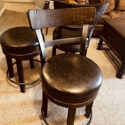 3 Swivel Leather Bars Stools - Heavy, Like New