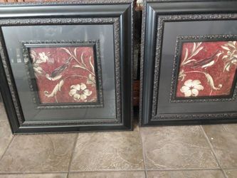 Set of 2 Framed Bird and Floral Wall Art