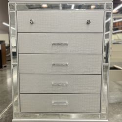 Glam Style Dresser Chest - 5 Drawer Mirrored Tall Chest
