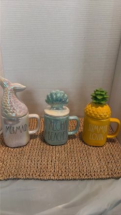 Rae Dunn Mugs with lids/tops. Rae Dunn Mermaid, Summer Lovin, Aloha Beaches