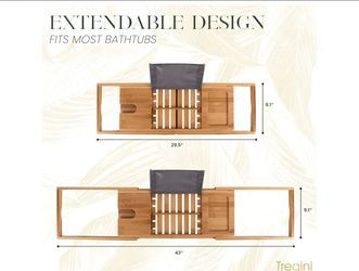 Luxury Bathtub Tray Caddy - Adjustable Bamboo Wood Bath Caddy with Extendable Book, iPad or Kindle Reading Rack - Wine Glass Holder - Cellphone or Tab