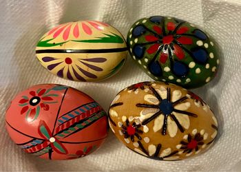 4pc Hand Painted Wooden Pysanky Eggs Easter Decor Floral Folk Art