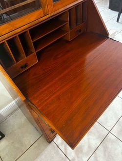 VINTAGE ART DECO TALL SECRETARY DESK WITH BOOKCASE & KEY- Solid Wood