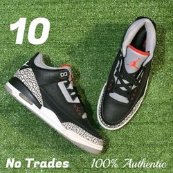 Size 10 Air Jordan 3 Retro “Black Cement 2018” 🐘 