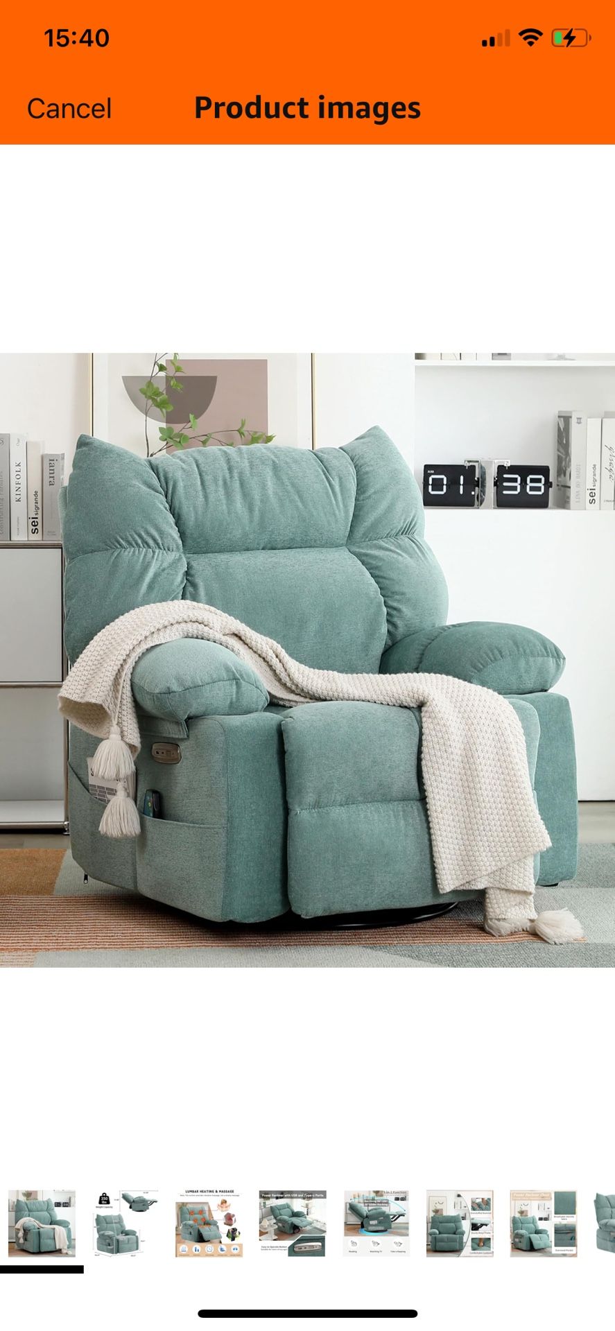 Power Recliner Chair with Massage and Heat, Swivel Rocking Recliner Chairs (Green)