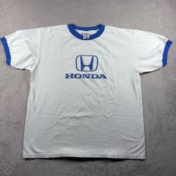 Vintage Honda Ringer Logo Men’s M T Shirt White Blue Retro Y2K Racing Graphic#6A