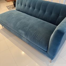 CB2 Designer Blue Velvet Couch