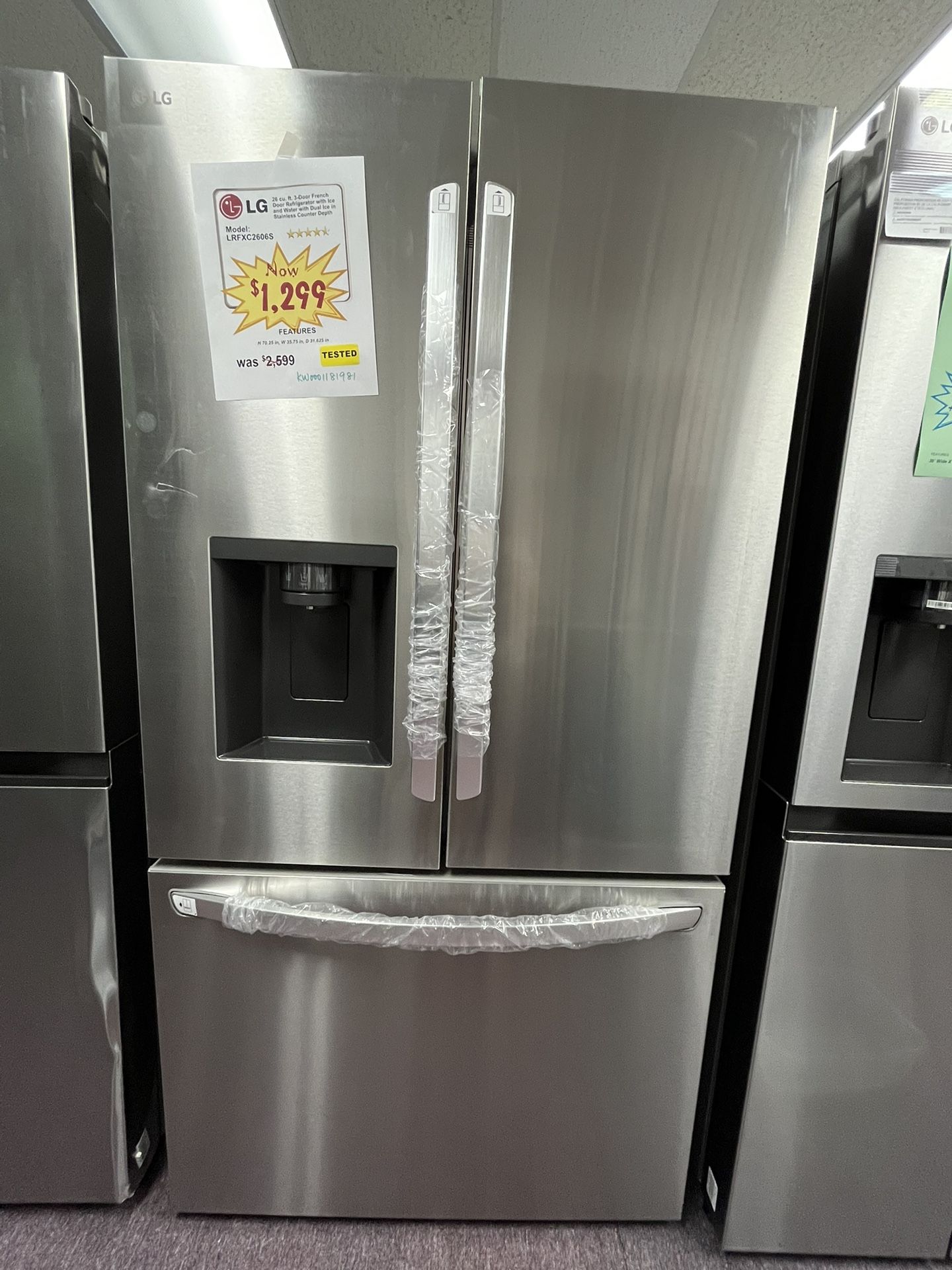 Extra 10% Off! Refrigerator French Door Fridge Stainless Steel W/ Water Ice LG