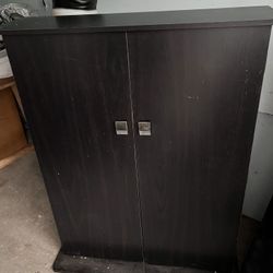 Black Standing Wood Cabinet  W Shelves 