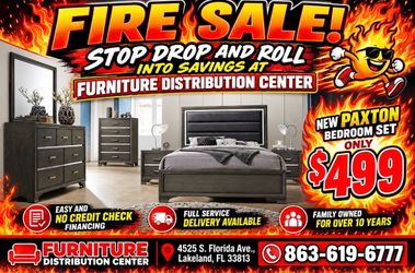 Paxton bedroom set now only $499. Easy finance option in full-service delivery available.