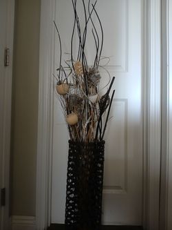 Tall Wicker Vase with Dried Floral Arrangement