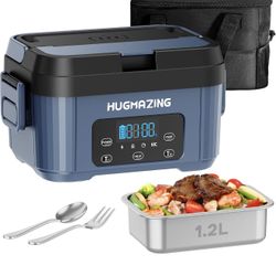 Hugmazing Cordless Electric Lunch Box for Adults, Men & Women - Rechargeable Self-Heating Food Warmer with 1.2L SS Container, Battery-Powered Heated L