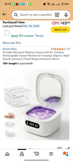 Portable Ultrasonic Retainer Cleaner with UV - Cordless Rechargeable Cleaner Machine for Invisalign, Aligners, Night Guards, Dentures | Travel-Ready w