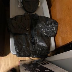Genuine  100% Leather  Boys Jacket And Hat