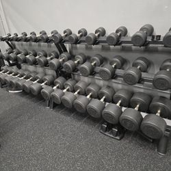 Urethane Dumbbells Hampton 5lbs - 100lbs With Tier 3 Hampton Storage Racks Gym Equipment Weights