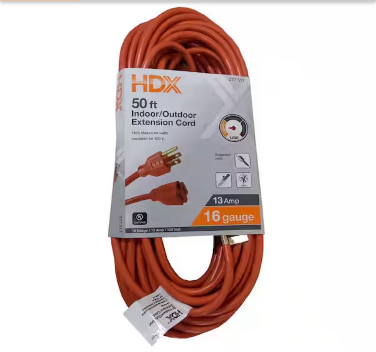HDX 50 ft. 16/3 Light Duty Indoor/Outdoor Extension Cord, Orange