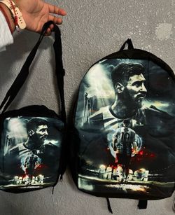 Messi kids backpack with lunch pail & Pencil Pouch 3 piece set soccer Messi new sealed