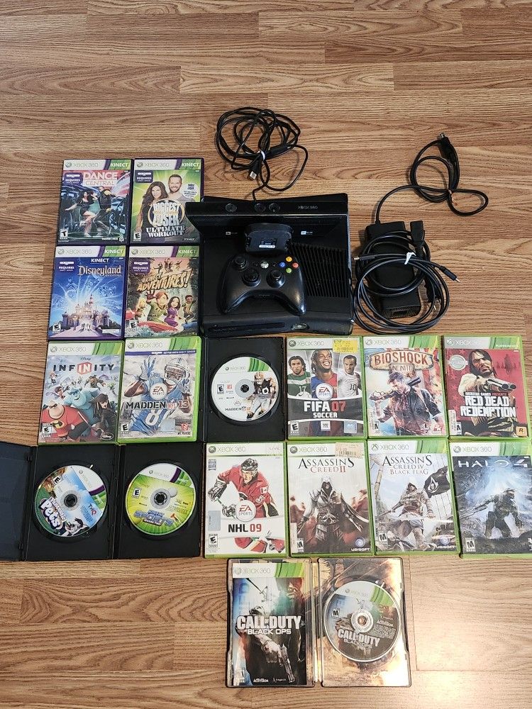 Xbox 360 Slim With Kinects Complete 17 Games 1 Controller 