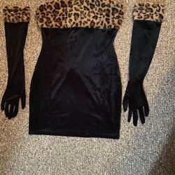 Xl Black And Leopard Dress With Long Globrj