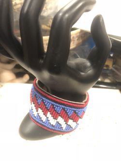 Native American style beaded unisex leather bracelet