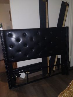 Black Tufted Faux Leather Headboard with Frame
