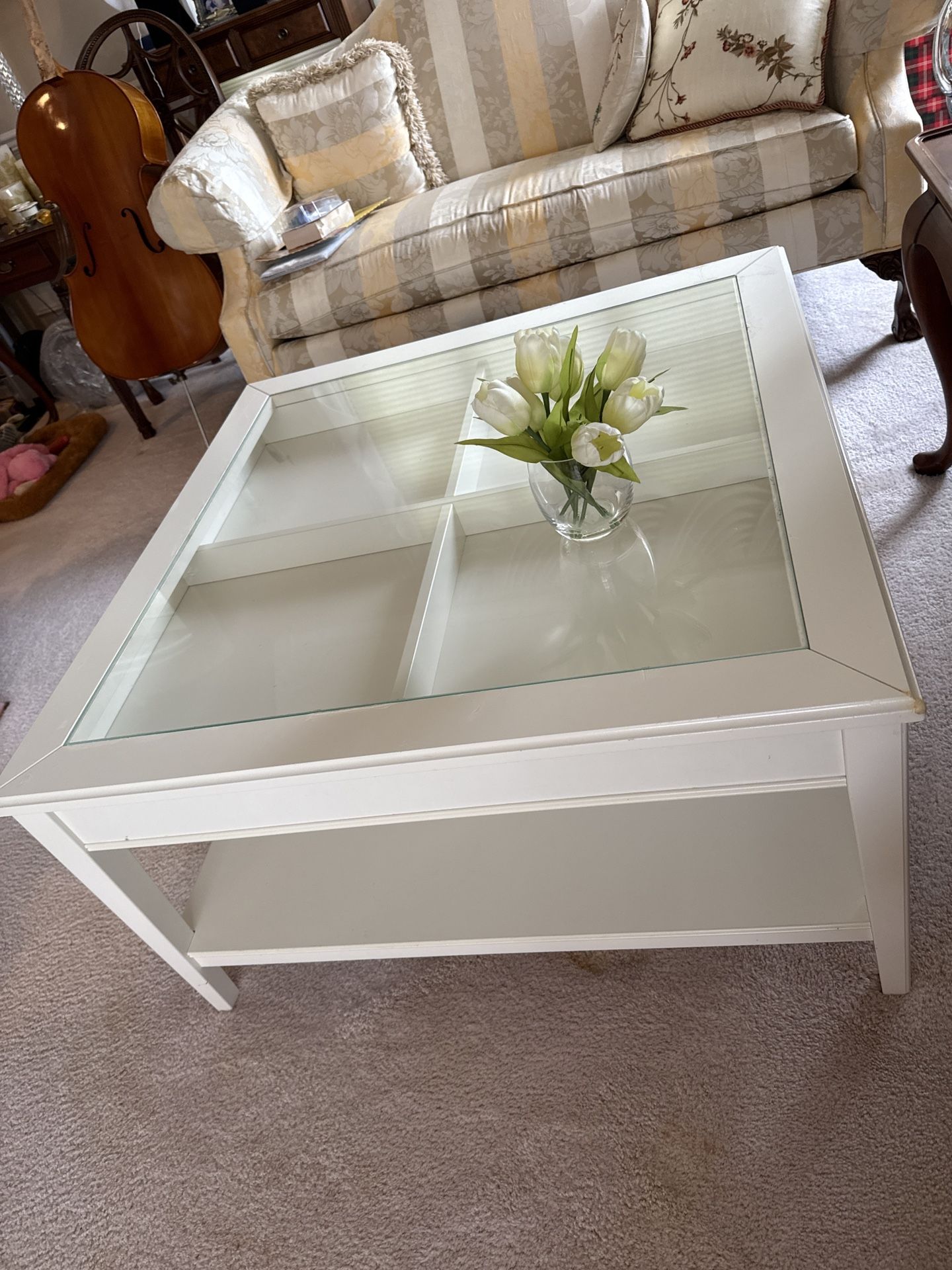 IKEA LIATORP White Coffee Table with Glass Top & Storage Compartments