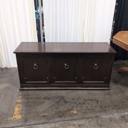 Dark Hardwood Three-Door Buffet with Ornate Pulls