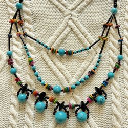 Boho Turquoise Statement Necklace – Purchased in France – Unique Design