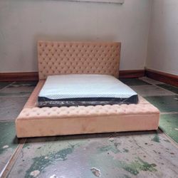 Bliss Square Pink Velvet King Storage Platform Bed