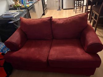 Red Fabric Loveseat with Cushions