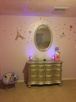 Silver Dresser with Oval Mirror