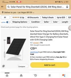 Solar Panel for Ring Doorbell (2024), 6W Ring doorbell Solar Charger for Battery Doorbells, Ultral-Thin Type-C Charging Port Solar Panel with 13.1Ft C