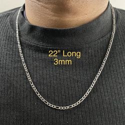 Stainless Steel 3mm Figaro Chain Necklace Lobster Clasp 22"Long Chain Necklace For Men Women  - CHN