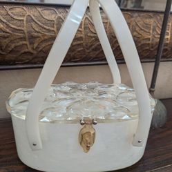 Mid Century Lucite Pearl White Purse 1950s
