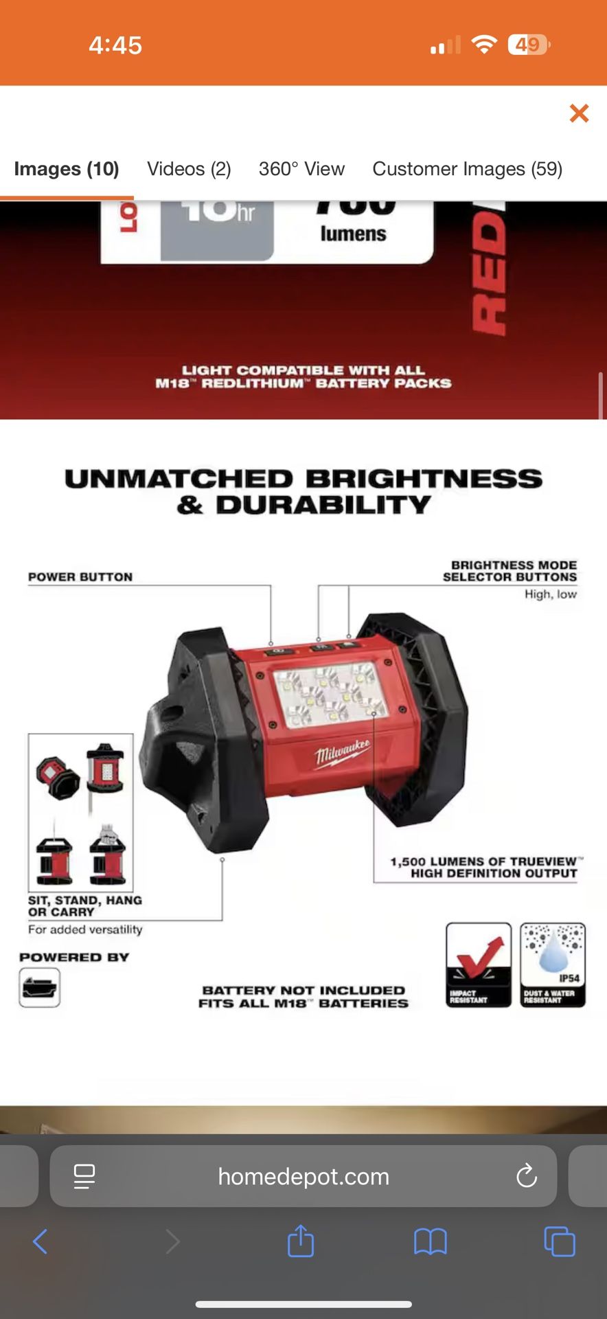 M18 ROVER 18-Volt Lithium-Ion Cordless 1500 Lumens LED Flood Light (Tool-Only)