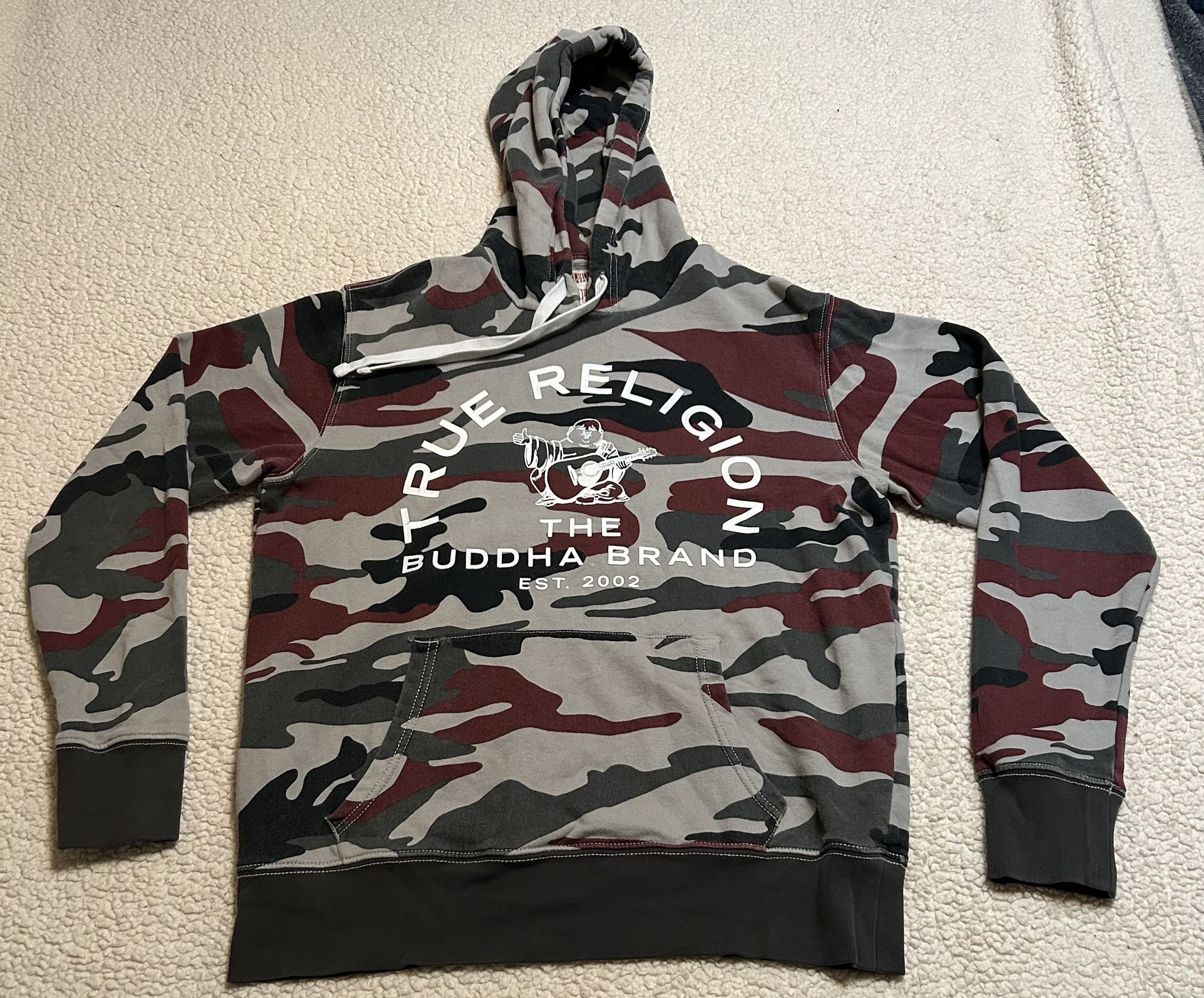 True Religion World Tour Red Camouflage Hoodie-Mens Size M Sweatshirt Pocket-EUC 💥$30💥