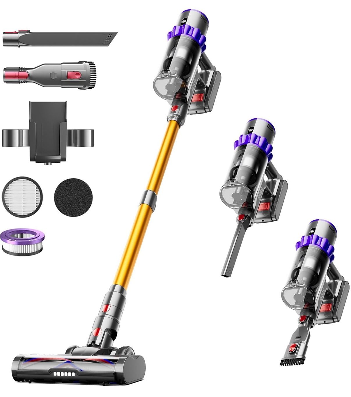 Cordless Vacuum Cleaner, 580W 48KPA 65Mins Self-Standing Vacuum Cleaners for Home, Stick Vacuum Cordless with Wall Mount Charging, LED Display, Upgrad