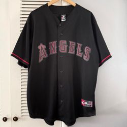 Vintage Majestic Anaheim Angels MLB Sewn Black Baseball Jersey Size XL