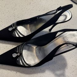 Stuart Weitzman slingback heels black satin sz 8